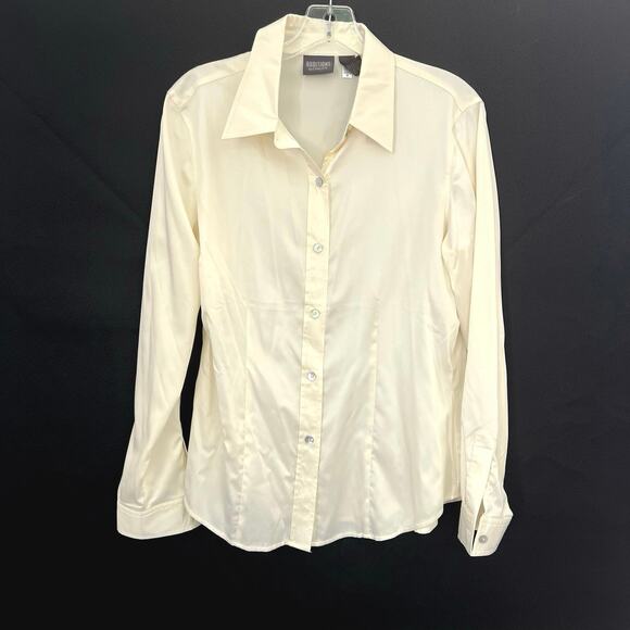 Additions by Chico’s women’s satin cream button front dress shirt - Picture 1 of 5